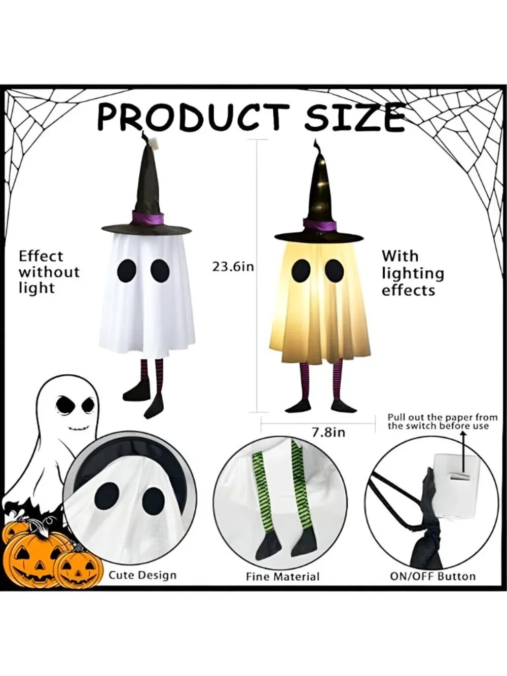 Halloween Decorations Outdoor, Spooky Ghost Halloween Decor with Witch Hat